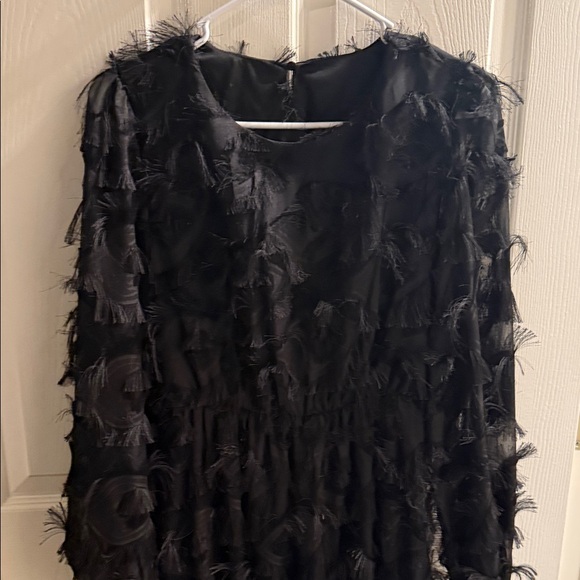K&K Dresses & Skirts - Black Fringe Texture Long-Sleeve Women's Dress